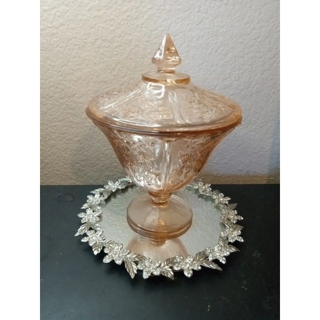 EXQUISITE Federal Pink Depression Glass 1930 Cabbage Rose Pedestal Compote This exquisite Federal Pink Depression Glass...