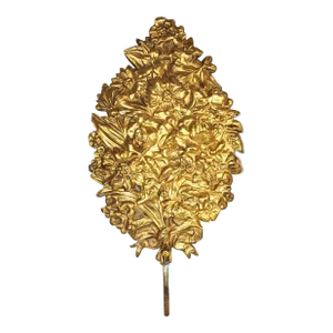 Antique French Brass Embossed Flower Embellishment on Stake