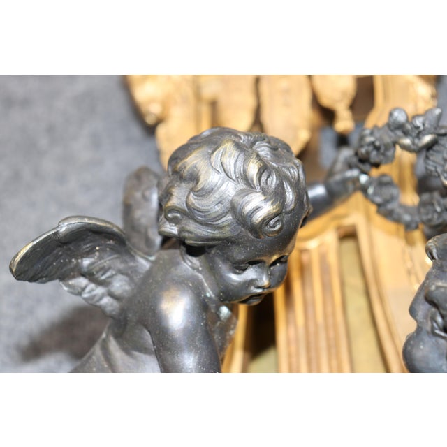French Rare Eugene Bagues Dark and Bright Bronze French Cartel Clock With Putti For Sale - Image 3 of 11