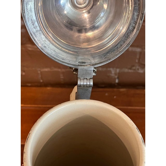 Traditional Antique German 2.5L Relief Beer Stein Der Sonntagsjäger Pewter Lid 17" For Sale - Image 3 of 6