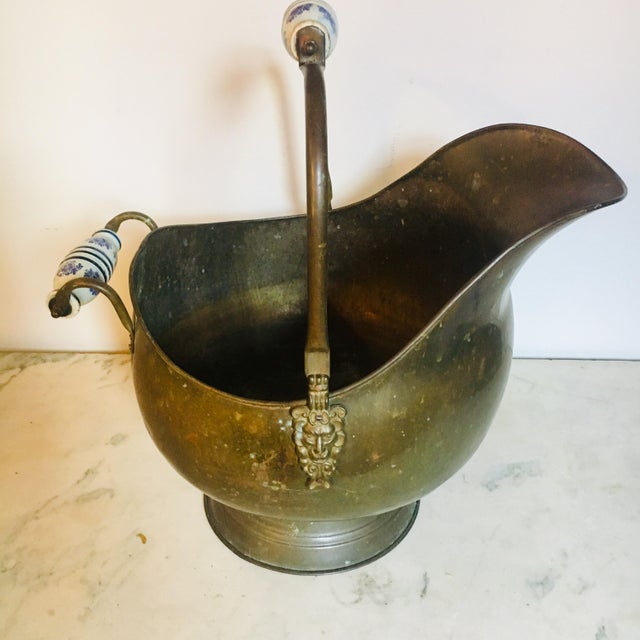 Antique Brass Coal Scuttle With Delft Handles Chairish
