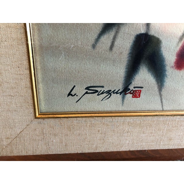 A watercolor of flowers and foliage in the characteristically vibrant colors by Iwao Lewis Suzuki (American, 1920-2016)....