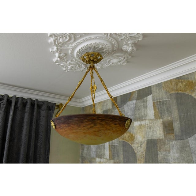 Art Nouveau Pendant Light with Amber-Ochre Glass by Muller Frères, France, 1920 For Sale - Image 9 of 18