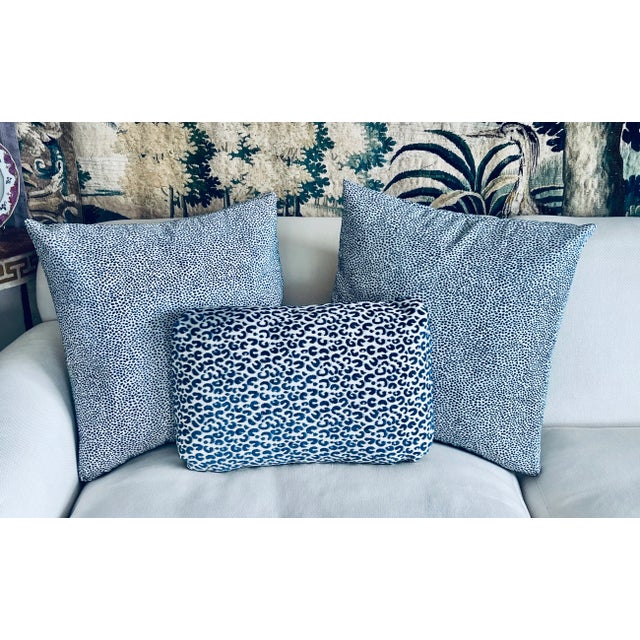 Pair Cushions/Pillows in a Small Blue Animal Print on White Ground For Sale In West Palm - Image 6 of 12