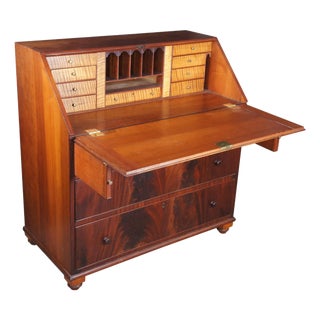 Antique Georgian Flame Mahogany Slant Front Secretary Writing Desk Bureau For Sale