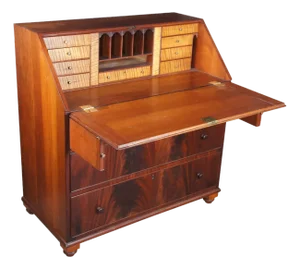 Antique Georgian Flame Mahogany Slant Front Secretary Writing Desk Bureau