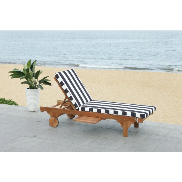 Newport Chaise Lounge Chair with Side Table, Natural/Black Stripe Cushion For Sale - Image 10 of 11
