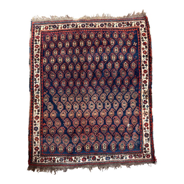 Antique Sheeraz Tribal Rug With Repeating Gul Motif – 5' X 4'1" For Sale