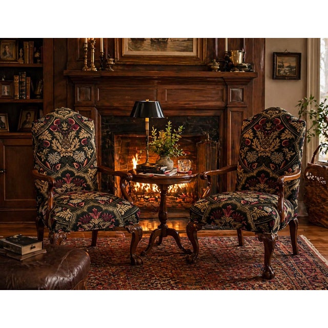 Elegant and substantial pair of armchairs by Century Furniture Industries, Inc., crafted in the classic Chippendale style....