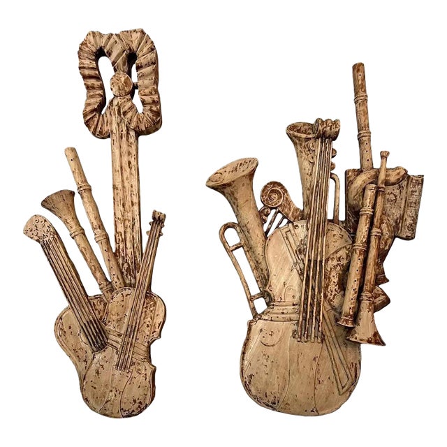 Pair of 19th Century Italian Wood Musical & Instrumental Sculptures For Sale