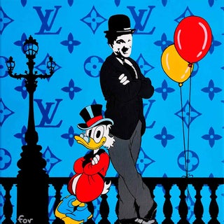 FOV, Chaplin and a Friend, 2022, Acrylic Painting on Canvas For Sale