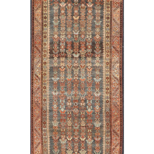 Tribal Antique Persian Hamadan Runner With Sub-Geometric Tribal Motif Design For Sale - Image 3 of 11