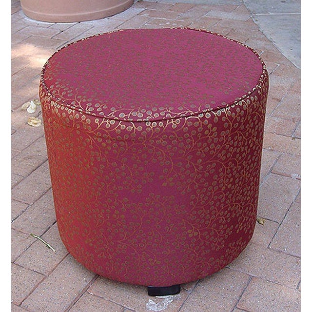Moroccan fabric stool or ottoman, Moroccan pouf upholstered with a very nice red and gold fabric. Size: 18" H x 18''....