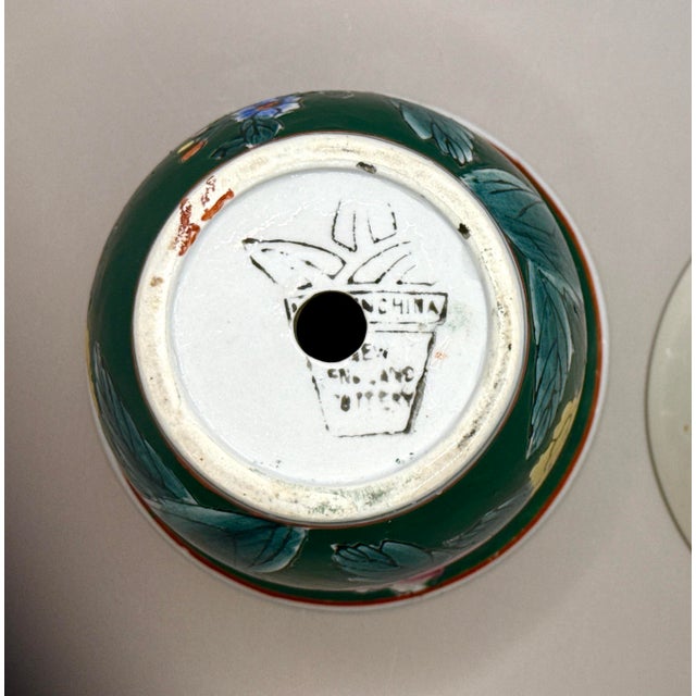 Ceramic Green Floral Chinoiserie Planter With Tray For Sale - Image 7 of 10