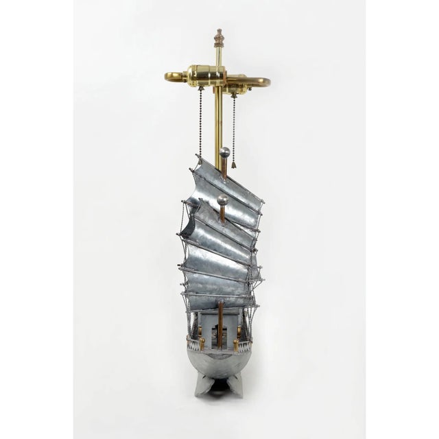 Vintage Tole Ship Double Pull Desk Lamp For Sale - Image 4 of 7