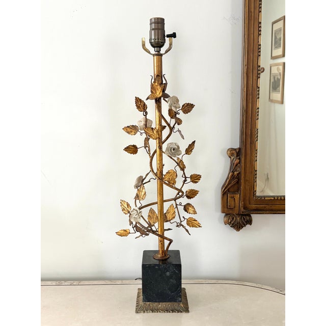 Mid 20th Century Gilt Leaf Boudoir Lamp With Marble Base, Newly Rewired For Sale - Image 16 of 16