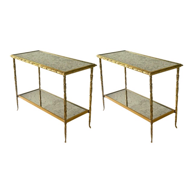 Pair of Circa 1940 Bagues Palmier Bronze Dore Side Tables For Sale