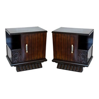 Pair of Art Deco Side Cabinets or Nightstands With Ebonized Base For Sale