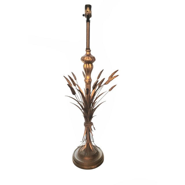 1980s Vintage Frederick Cooper Extra Tall Sheaf of Wheat Hollywood Regency Capiz Shell Shade Table Lamp For Sale - Image 5 of 8