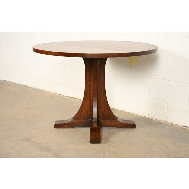 Stickley Stickley Mission Oak Arts & Crafts Pedestal Center Table or Breakfast Table For Sale - Image 4 of 13