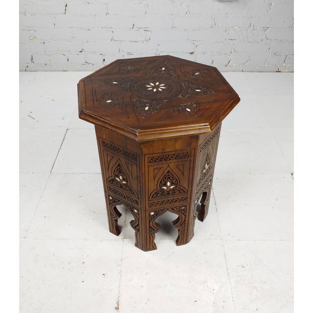 Vintage Syrian Moorish Octagonal Tabouret Side Table W/Carved Islamic