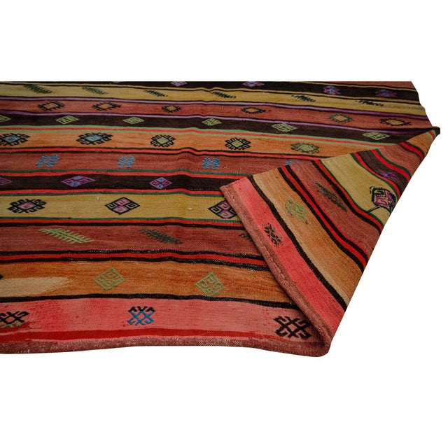 Mid 20th Century Vintage Kilim Striped Rug-6′8″ × 11′8″ For Sale - Image 5 of 7