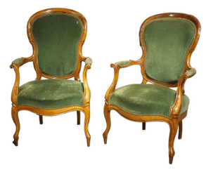 Pair of Antique French Walnut Violin Back Fauteuils, Circa 1885