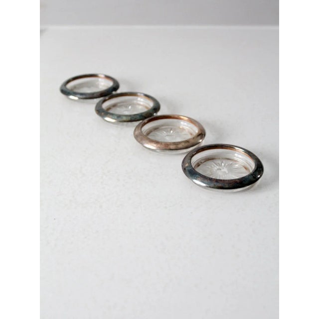 Mid-Century Modern Mid Century Leonard Silver Plate and Glass Coaster Set 4 For Sale - Image 3 of 12