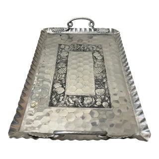 1950s Mid-Century Hand-Wrought Hammered Aluminum Rectangular Serving Tray For Sale