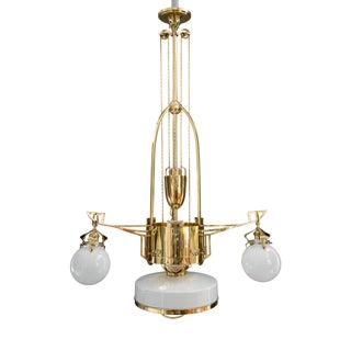 Art Deco Adjustable Chandelier with Opal Glass Shades, Vienna, 1920s For Sale