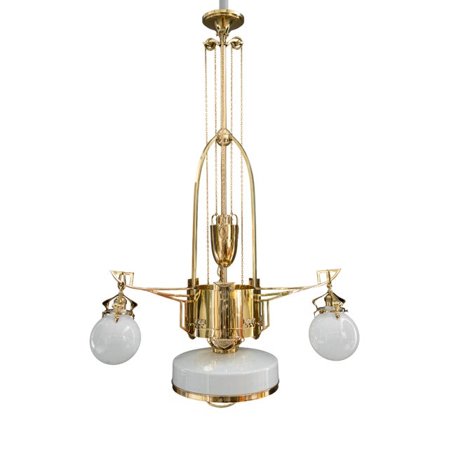 Art Deco Adjustable Chandelier with Opal Glass Shades, Vienna, 1920s For Sale