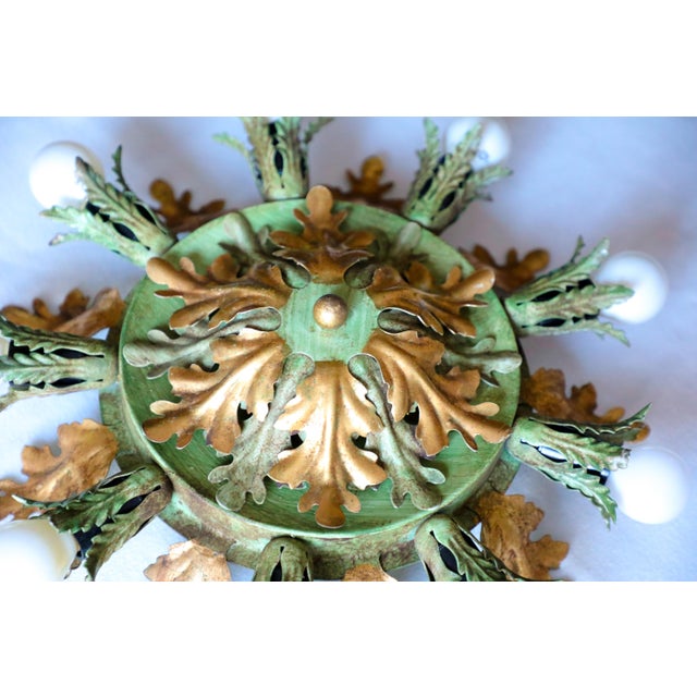 Gold Vintage Gold & Green Florentine Ceiling Lamp from Banci, 1970s For Sale - Image 8 of 15