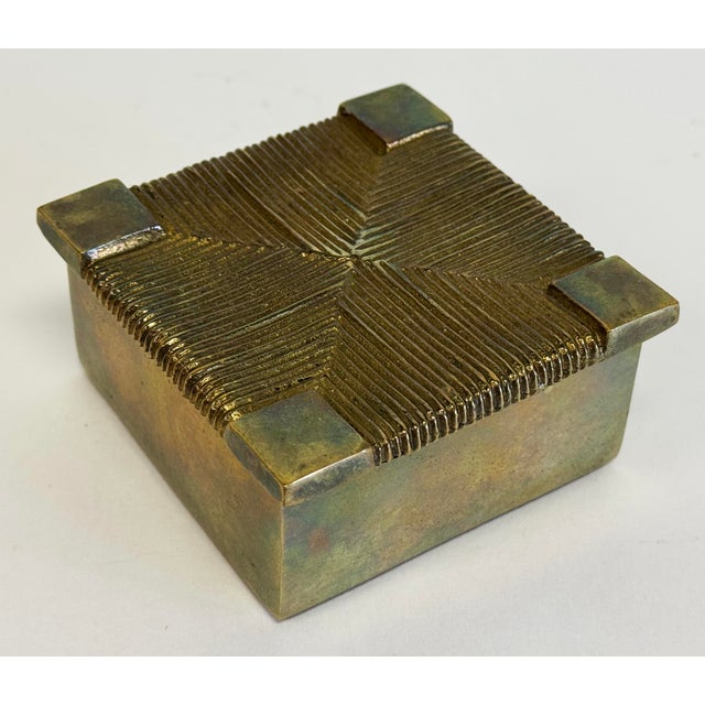 Metal Vintage Sarreid LTD Basketweave Lidded Brass Box For Sale - Image 7 of 9