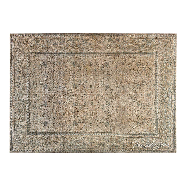Authentic 19th Century Persian Kirman Beige Handmade Wool Carpet For Sale