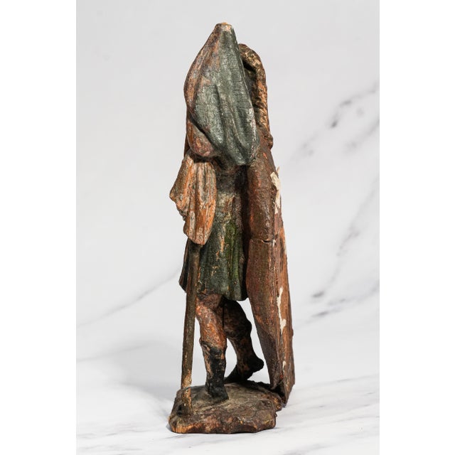 Wonderful Continental Polychrome Antique 18th Century Carved Wood Statue Sculpture Warrior Man Old World European Decor For Sale - Image 10 of 16