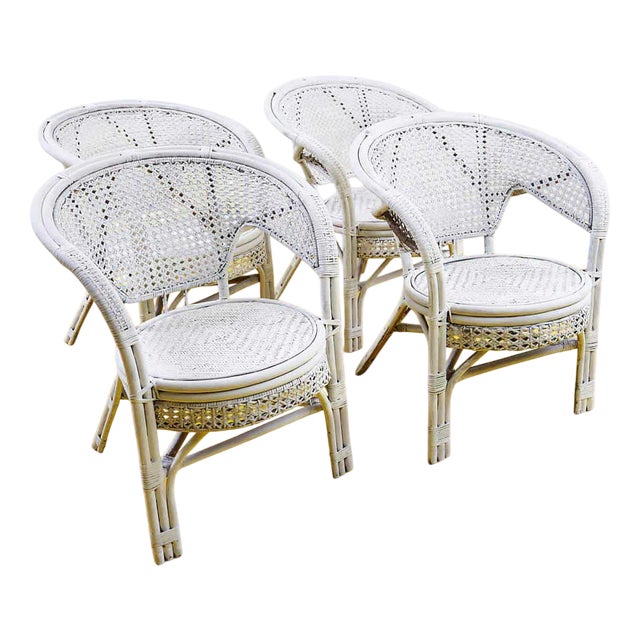 Wicker and Bamboo Chairs, 1970s, Set of 4 For Sale