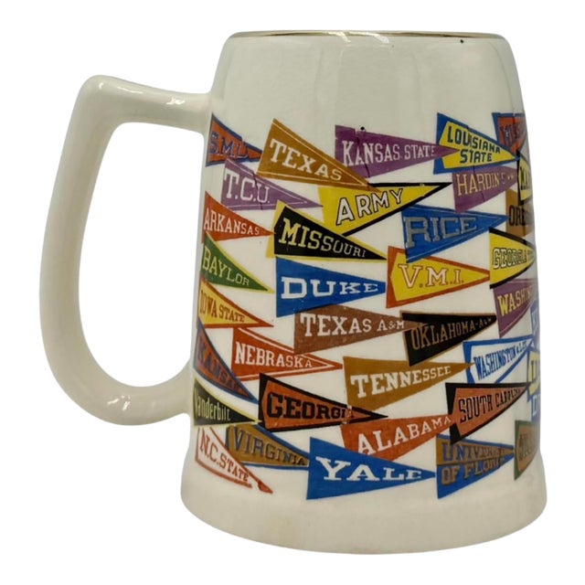 Vintage College University Banner Pennants Ceramic Stein Mug For Sale
