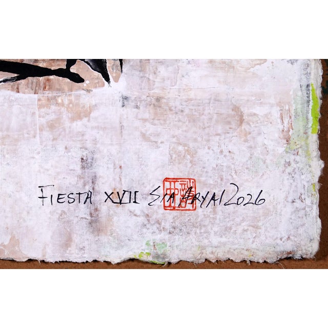 Fiesta. XVII One of a Kind White Framed Modern Shades of Brown Painting For Sale - Image 4 of 7