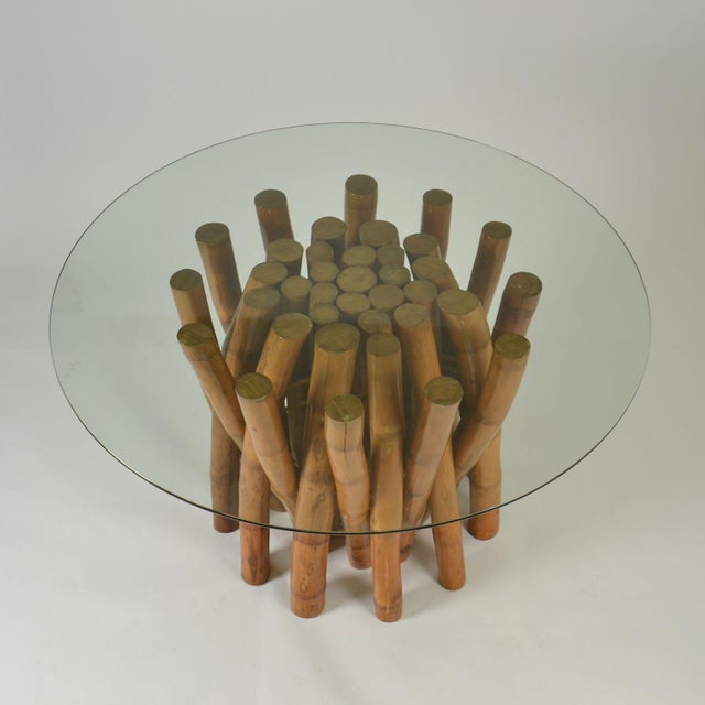 1950s Bamboo Base Round Dining Table with Glass Top, 1950s For Sale - Image 5 of 16