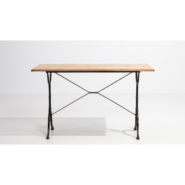 Mid 20th Century Cast Iron Bistro Table With Oak Top For Sale In Greensboro - Image 6 of 9