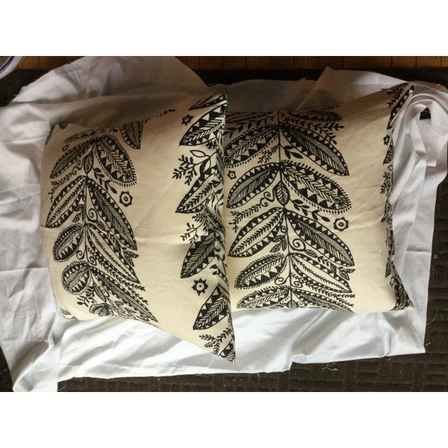 Shabby Chic Cream and Black Designer Floral Leaf Patterned Pillow Covers- a Pair For Sale - Image 3 of 3