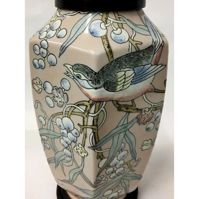 Chinese Chinese Style Vase Lamp with Bird Illustration For Sale - Image 3 of 4