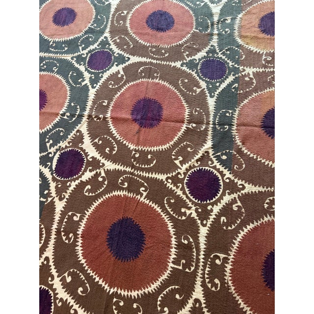 1960s Extra Large Brown Cotton Suzani With Round Medallions For Sale - Image 5 of 10