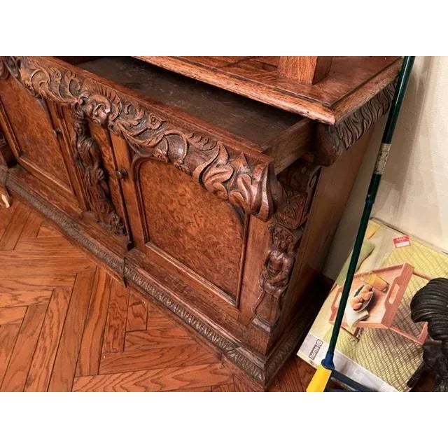 Late 19th Century Antique Gothic Pollard Oak French Bookcase For Sale - Image 4 of 9