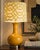 Late 20th Century 70s-Style Mustard Ceramic Gourd Table Lamps With Geometric Shades - a Pair For Sale - Image 4 of 5