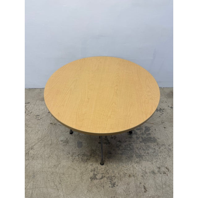 Tan Charles and Ray Eames Round Oak Veneer Pedestal Dining Table for Herman Miller For Sale - Image 8 of 13