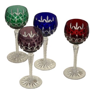 Ajka Crystal Marsala Hand-Cut Wine Glasses, Set of Four For Sale