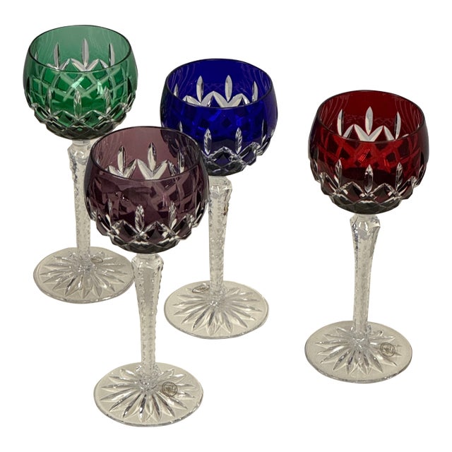 Ajka Crystal Marsala Hand-Cut Wine Glasses, Set of Four For Sale
