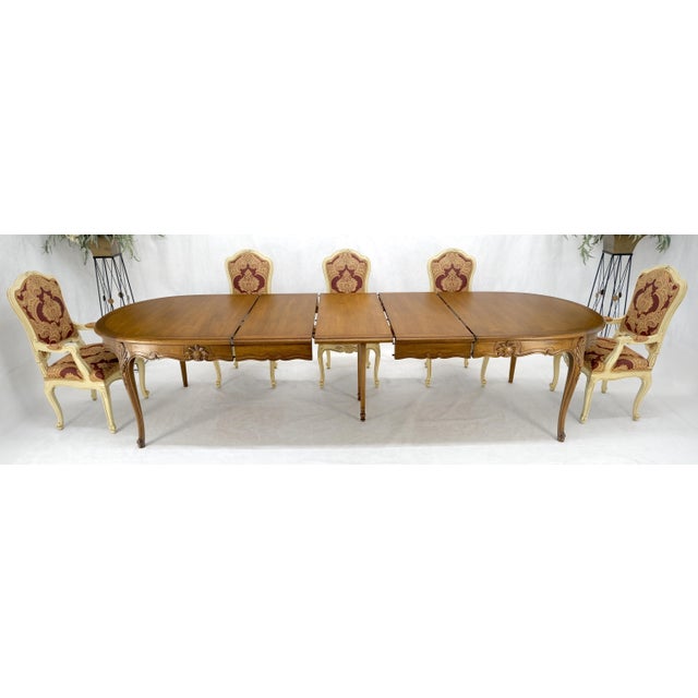 Baker Furniture Company 8 Carved Dining Chairs Walnut Table 3x18" Leaves Overall 132" Long Dining Set For Sale - Image 4 of 12