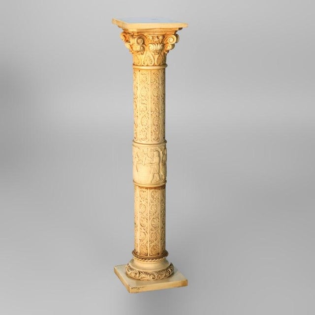 Antique Neoclassical Corinthian Style Genre Scene Sculpture Stand, Resin, C1930 For Sale - Image 4 of 12